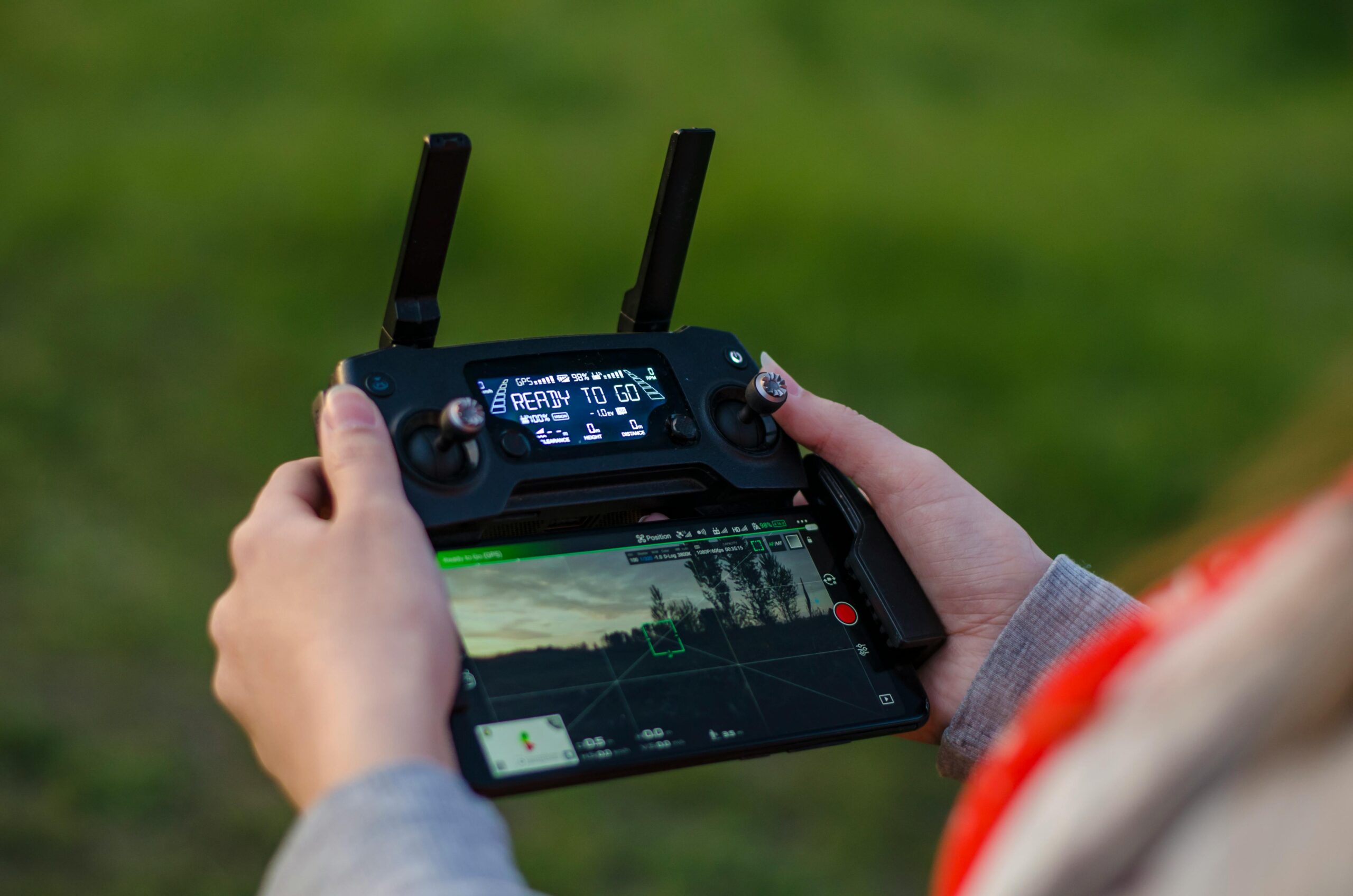 Girl drone pilot are about to takeoff